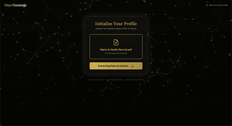 Onyx profile setup extracting information from an uploaded medical report.